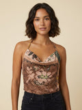 Dela halter cowl-neck top in brown floral