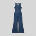 Diva | Denim Jumpsuit Fitted, V-Neck, Flared Legs