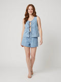 Doretta denim tie set sky on model