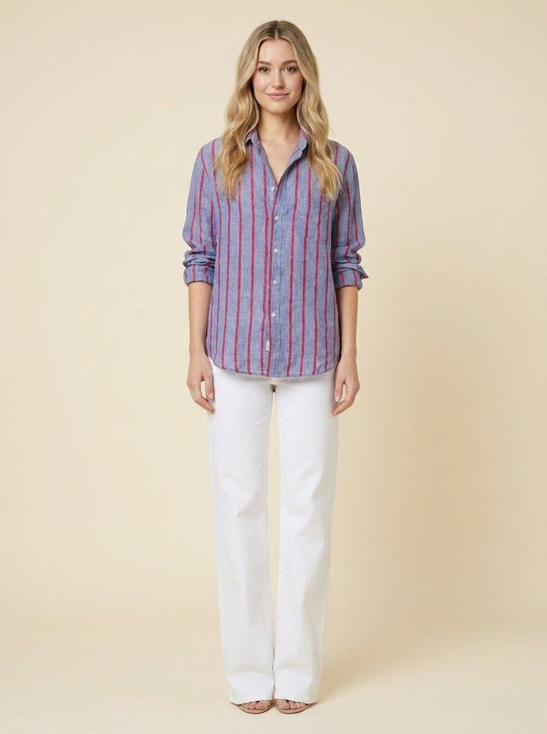 Eli blue and red striped Italian linen shirt, front