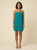 Elysia teal linen shift dress front