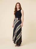 Elysian satin geometric maxi skirt black