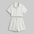 Felicity | Linen Set Breathable Button-Front Shirt & High-Waist Shorts for Women's Clothing