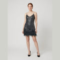 Felicity sequin feather party dress black
