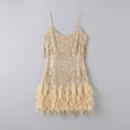 Felicity | Party Dress Sequin Embellished, Feather Hem, Spaghetti Strap
