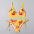Gold floral V-neck bikini set front flat-lay