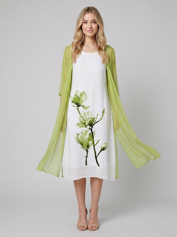 Fleur midi dress light green floral chiffon