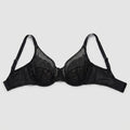 Black full-coverage lace minimizer bra flat-lay