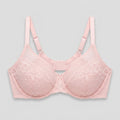 Light pink full-coverage lace minimizer bra flat-lay