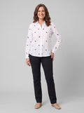 Flora women's cotton linen top white - front view on model