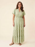 Furgeson green willow floral tiered maxi dress front
