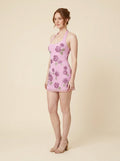 Gala Mini Dress | Embellished Floral Mesh, Adjustable Halterneck