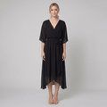 Ginevra black chiffon wrap midi dress