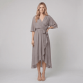 Ginevra gray chiffon wrap midi dress
