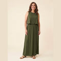 Giselle sleeveless loose-fit maxi dress in olive blackish green