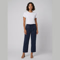 Haru wide-leg cropped linen trousers in navy blue