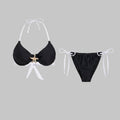 Black halter bikini set front flat-lay