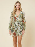 Hony floral wrap mini dress in green