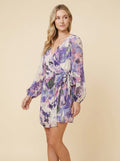 Hony floral wrap mini dress in purple