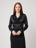 Ikata shiny satin blouse in black
