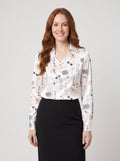 Ikata shiny satin blouse in white with floral print