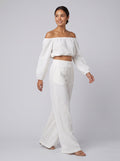 Isla Coastal Set in white - off-shoulder muslin crop top and wide-leg pants, front view