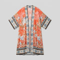 Ivy | Beach Kimono  Lightweight Red Floral Print Open Front Design