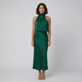 Ivy satin halter gown green