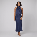 Ivy satin halter gown navy blue