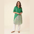 Jade plus size linen dress green floral patchwork