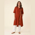 Jade plus size linen dress red stripe