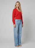 Jara Oversized Cardigan | Red Knit, Button Front V-Neck