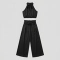 Kara | Women's Set Rayon Halter Crop Top & High Waist Wide Pants