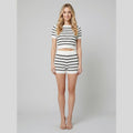 Kira striped knit crop top and shorts lounge set front