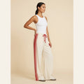 Kyla high-waist track joggers in beige with red stripe