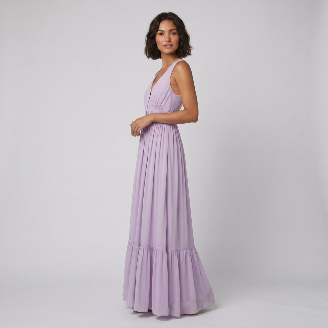 Lila | Maxi Dress Light Purple Chiffon, Pleated Summer Dress for Wedding Guests