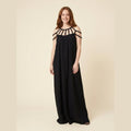 Lina linen draped braids maxi dress black