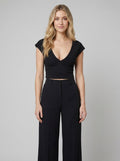 Liora black V-neck cap-sleeve top front