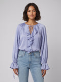 Liora satin ruffle blouse blue
