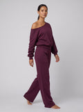 Lona asymmetric top and pants set burgundy red - side on model