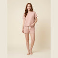 Luna blush linen short-sleeve pajama set front on model