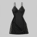 Luna lace-trim satin slip nightgown, black, flat-lay