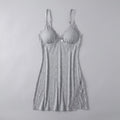 Luna lace-trim satin slip nightgown, grey, flat-lay