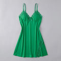 Luna lace-trim satin slip nightgown, green, flat-lay