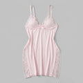 Luna lace-trim satin slip nightgown, pink, flat-lay