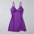 Luna lace-trim satin slip nightgown, purple, flat-lay