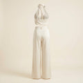 Luxe Co Ord Set Women | Elegant Cotton Blend, Halter Crop Top & High Waist Pants
