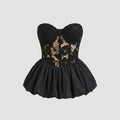 Luxe Corset Top | Lace Patchwork, Puff Hem Design
