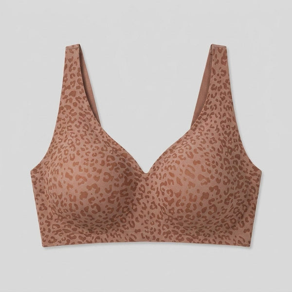 Brown leopard wireless V-neck bra flat-lay