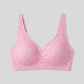 Pink leopard wireless V-neck bra flat-lay
